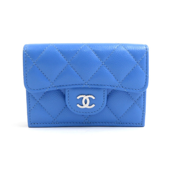 CHANEL Handbags - CHANEL Authentic Blue Caviar Leather Wallet
